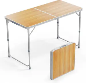 VINGLI 2.3/3/4FT White Folding Table with Carrying Handle Height Adjustable Lightweight Fold Up Portable for Indoor Outdoor Picnic,Camping,Hiking,Fishing,BBQ …