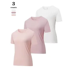 Women’s solid-color short-sleeve sports tee, breathable sweat-wicking gym T-shirt, ladies sportswear for training and running