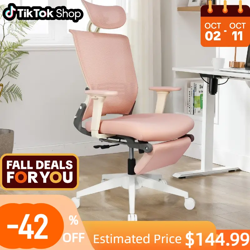 【TikTokShopfalldealsforyou】FlexiSpot Foldable Ergonomic Office Chair with Footrest | High-Back Computer Chair with 2D Headrest, Mesh Back, Sponge Seat