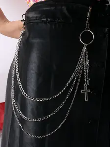 Multi-Layer Silver Chain Pant Chain with Cross Charm | Punk Religious Fashion Accessory for Edgy Trendsetters, Daily & Gothic Party Looks