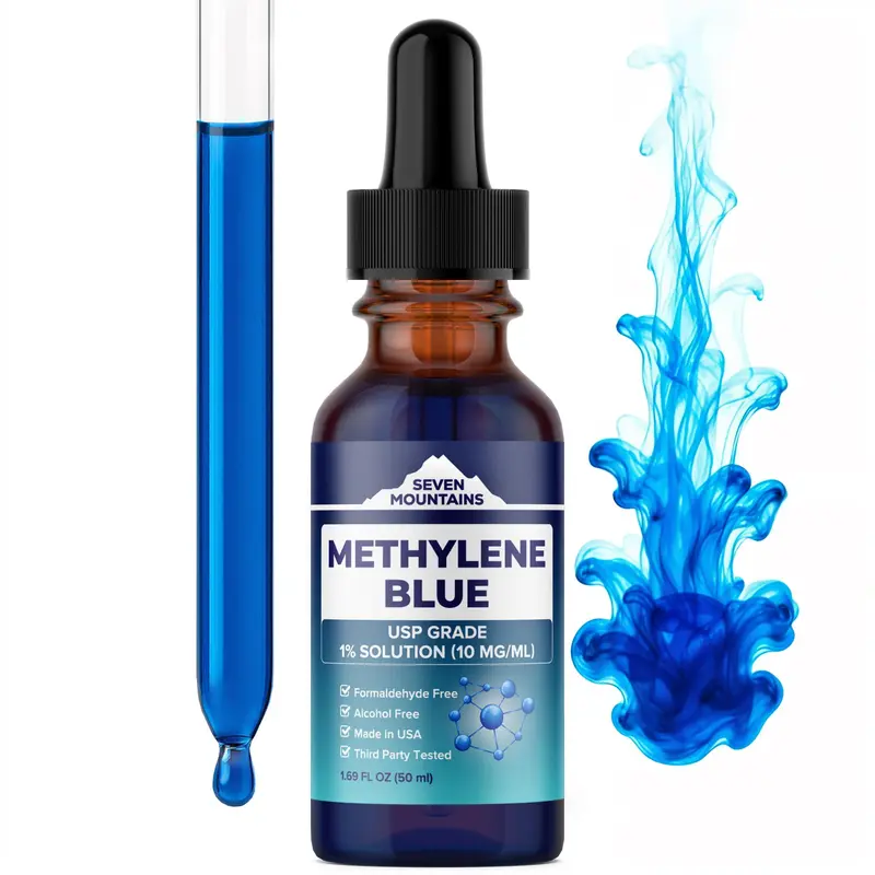Seven Mountains Methylene Blue 1% USP Grade 10 mg/ml - 50ml Dropper Bottle for Cognitive & Mitochondrial Support - Healthcare Supplement for Brain & Cellular Function - Made in USA