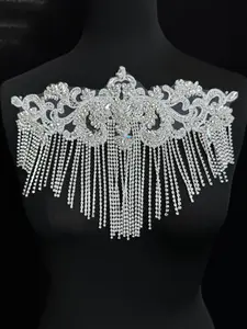 Linda Silver Fringe Rhinestones Applique