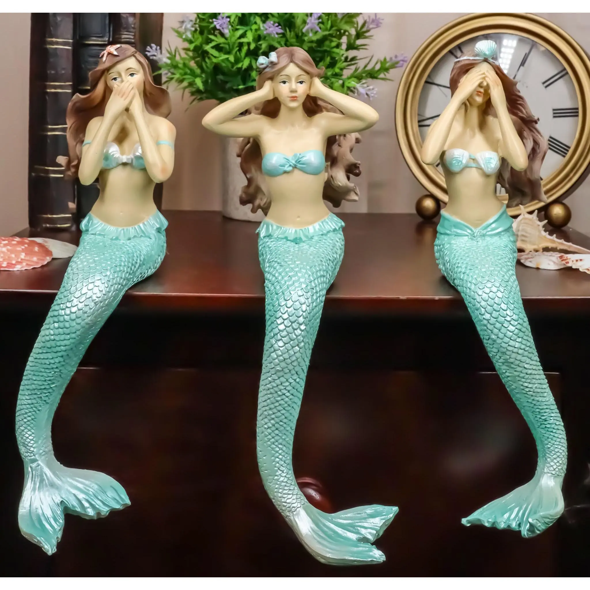 Ebros See Hear Speak No Evil Mermaid Sirens Shelf Sitter Figurines 9.25" Tall