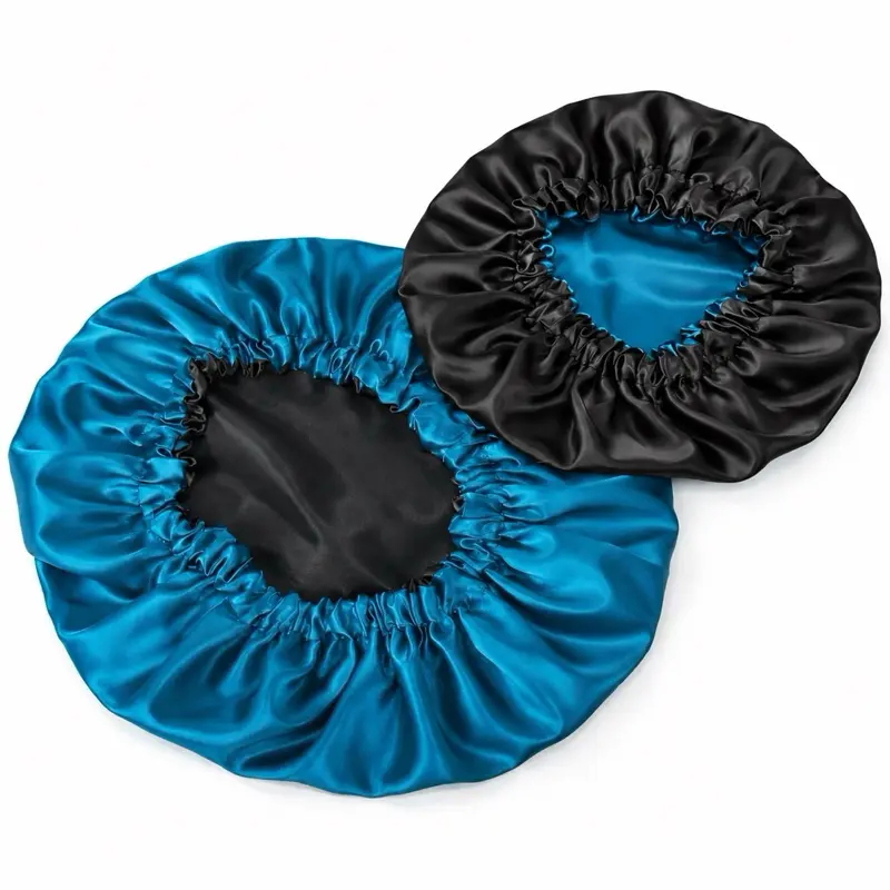Handmade Teal and Black Reversible Satin Bonnet