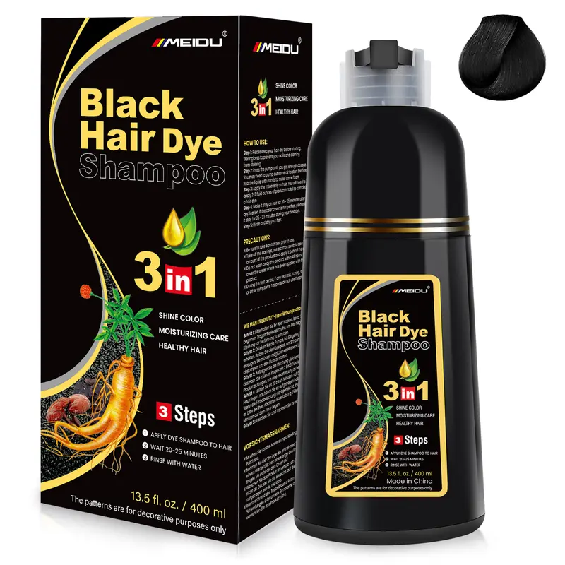 MEIDU 3-in-1 Hair Color Shampoo, Alcohol-Free Salon-Grade Herbal Haircare Bottle - 400ml Natural Solution with Ginseng Extract, Contains Neither Bleach nor Gray Coverage, Cost-Effective At-Home Brown Color for Female Adults