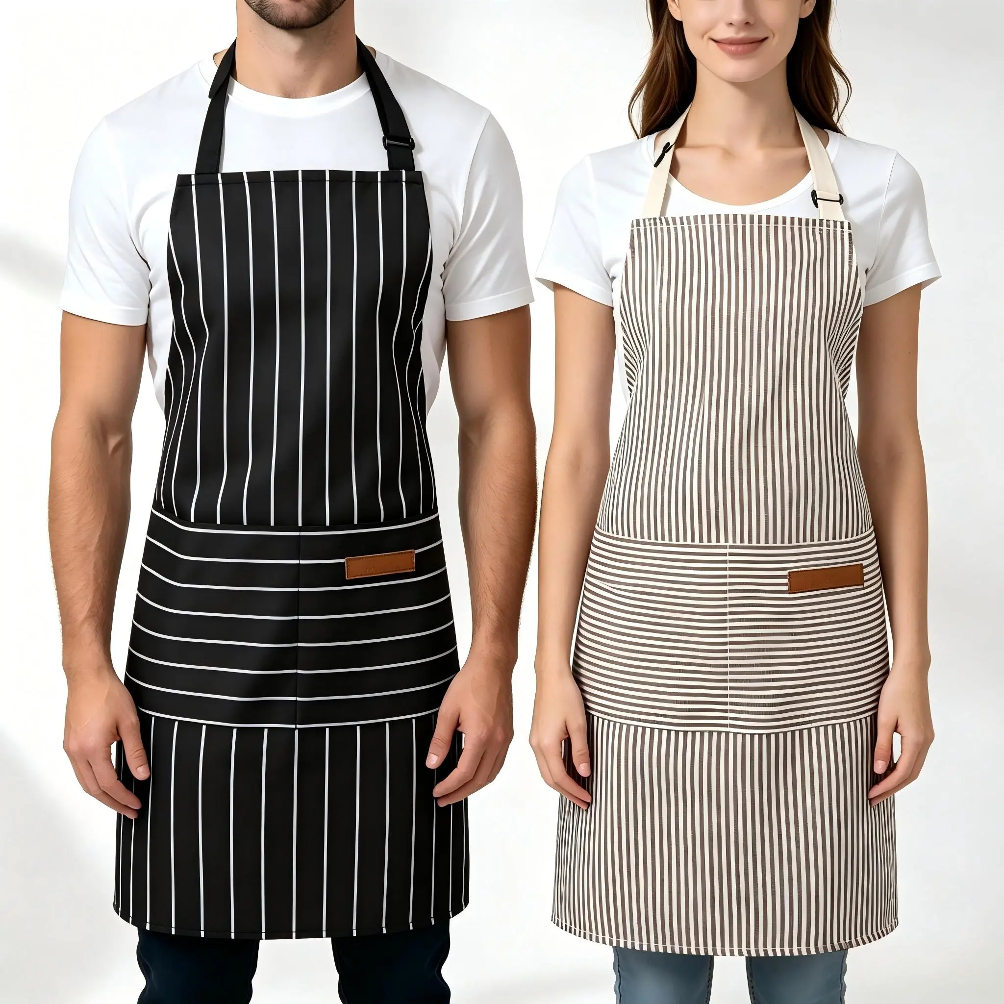 2 Pieces Aprons for Women with Pockets, Aprons for Men,Womens Kitchen Apron, Cooking Apron Adjustable Bib ChefApron(Unisex) Black Chef Adjustable Kitchen Pocket