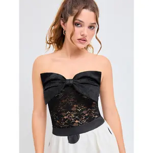 Cider [size 2-10] Lace Strapless Floral Bowknot Guipure Bodysuit