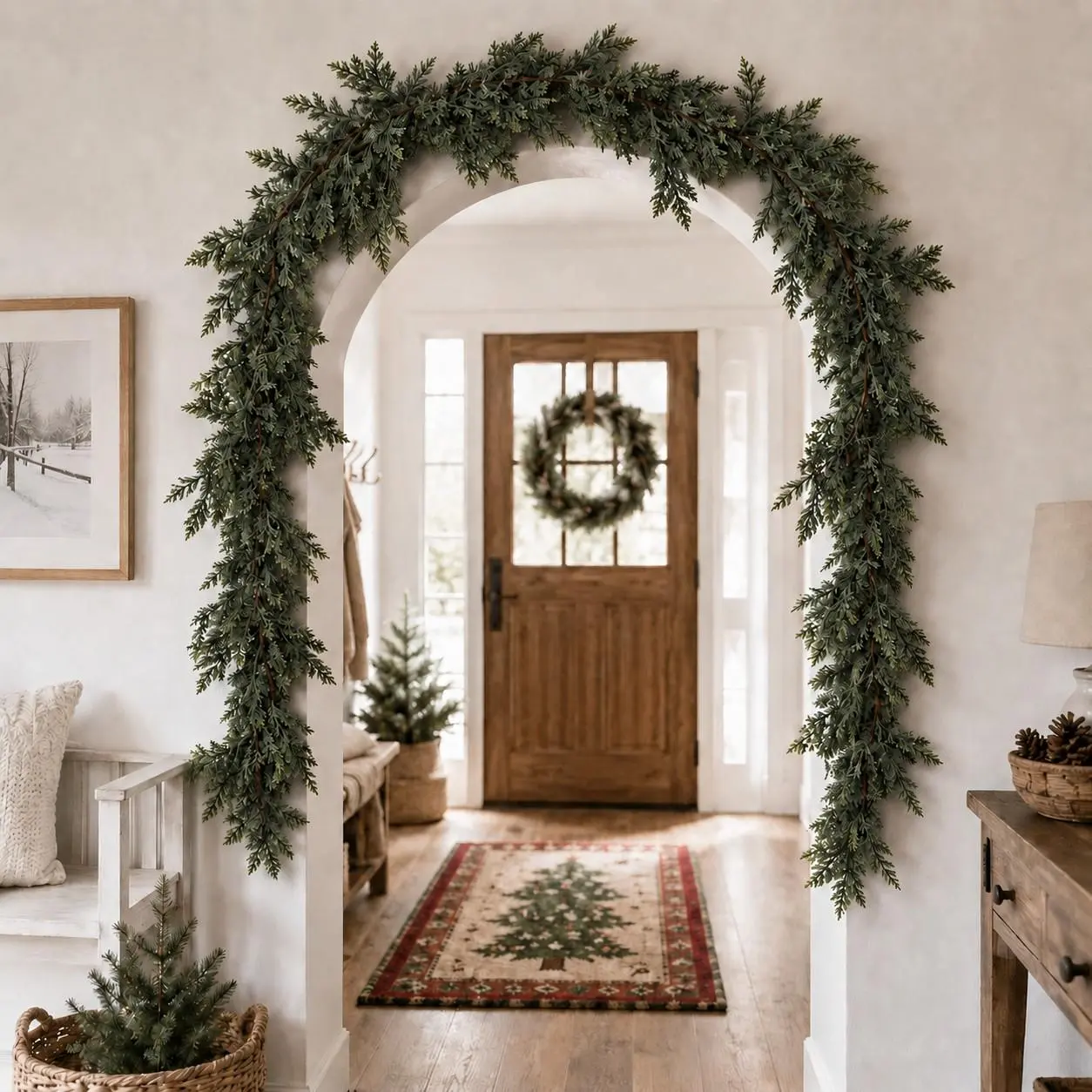 Farmhouse Style Decorative Large-Leaf Artificial Evergreen Bendable Vine (1-4 Packs, 82.68 in Long) - UV-Resistant, Suitable for Porch Railings, Garden Arches