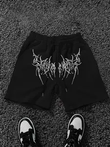 Men's Dark Thorn Print Sport Shorts, Elastic Drawstring Waist, Side Pockets, Gothic Street Style, Perfect for Summer Skateboarding