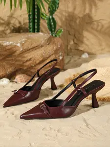 Women's Elegant Pointed Leather High Heels Footwear, Fashion Classic Stiletto Shoes with Buckle Decor, Perfect for Party, Date, Work, Daily Wear
