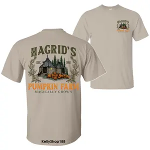 Hagrid's Pumpkin Farm Est. 1981 Magically Grown T-Shirt, Hagrid Home Magical Wizard Pumpkin Shirt, Trendy Halloween Spooky Season 2 Sided Graphic Design Unisex Cotton T-shirt for Women for Men Womenswear Menswear Top
