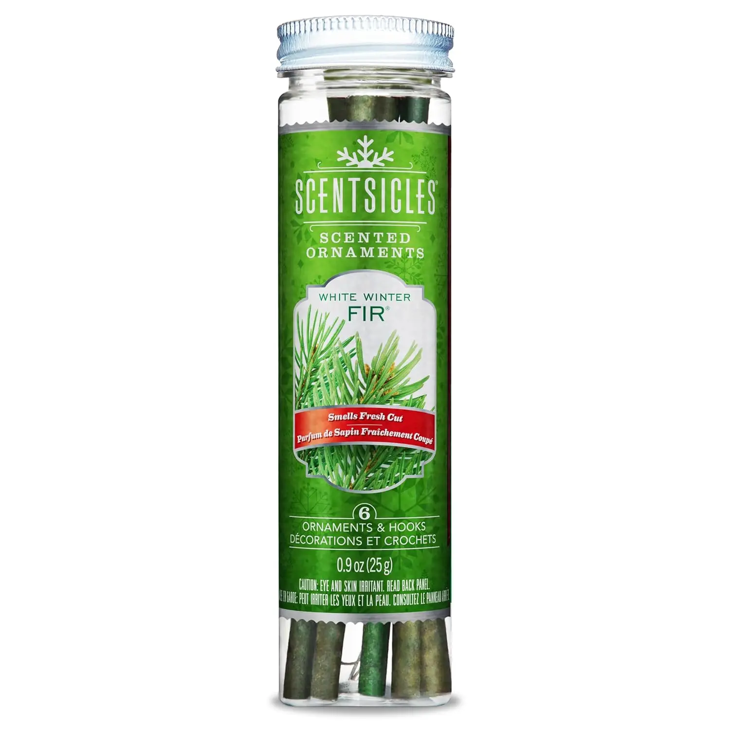 White Winter Fir Scented Christmas Tree Ornaments - 1 Bottle (6 Sticks Total)