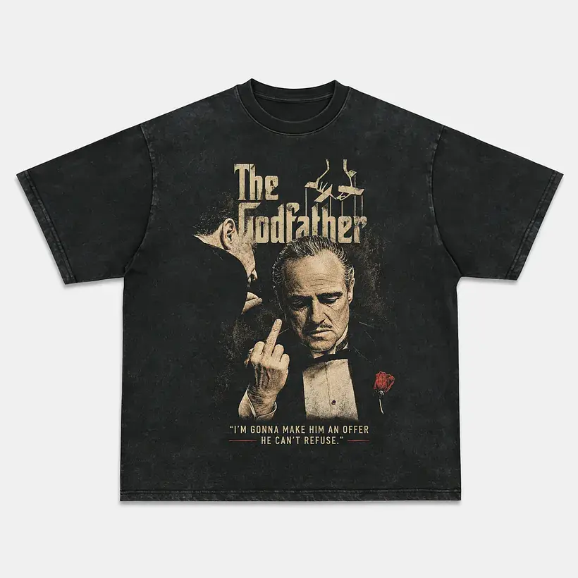 Vintage Movie Characters Portrait Graphic Print Cotton Casual T-Shirt, Oldschool Fashion T-Shir,The Godfather Lover Shirts,Y2k Shirt,Oversize Shirt, Gift For Men Women, Apparel for Women Novelty Tees for Guys Black Menswear