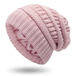 Cozy Satin Lined Beanie for Women Soft Knit Silk Lined Beanie Hat for Women Men Warm Winter hat