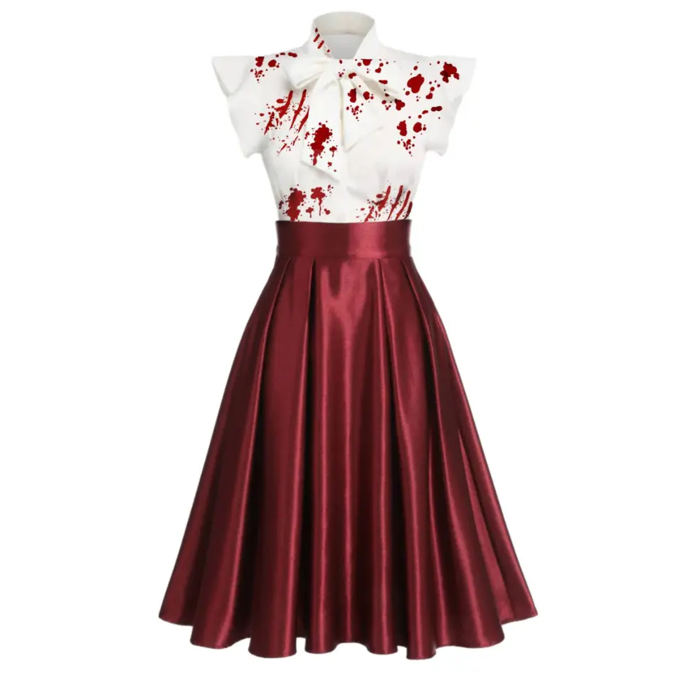 RETRO STAGE Women's Casual Vintage Dress - 1950s Patchwork, Collared Neck, Cap Sleeves, Ruffled Bowknot, Chest Button Placket, Zipper, Above Knee, Halloween & Casual Occasions, Note: Runs Small, XL, Do Not Bleach, Zippered, Button Front