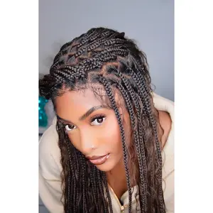 Mila - 34" 100% Hand-tied Full Lace Human Hair Boho Curls Knotless Boho Braided Wig 88 Strands (Lightweight Volume)