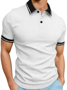 Men’s summer short-sleeve cotton polo shirt with a buttoned turn-down collar—fashionable, casual, sporty, suitable for outings, work, golf, fishing, camping, and gifting to a boyfriend or husband; ideal for holiday wear and trendy menswear.