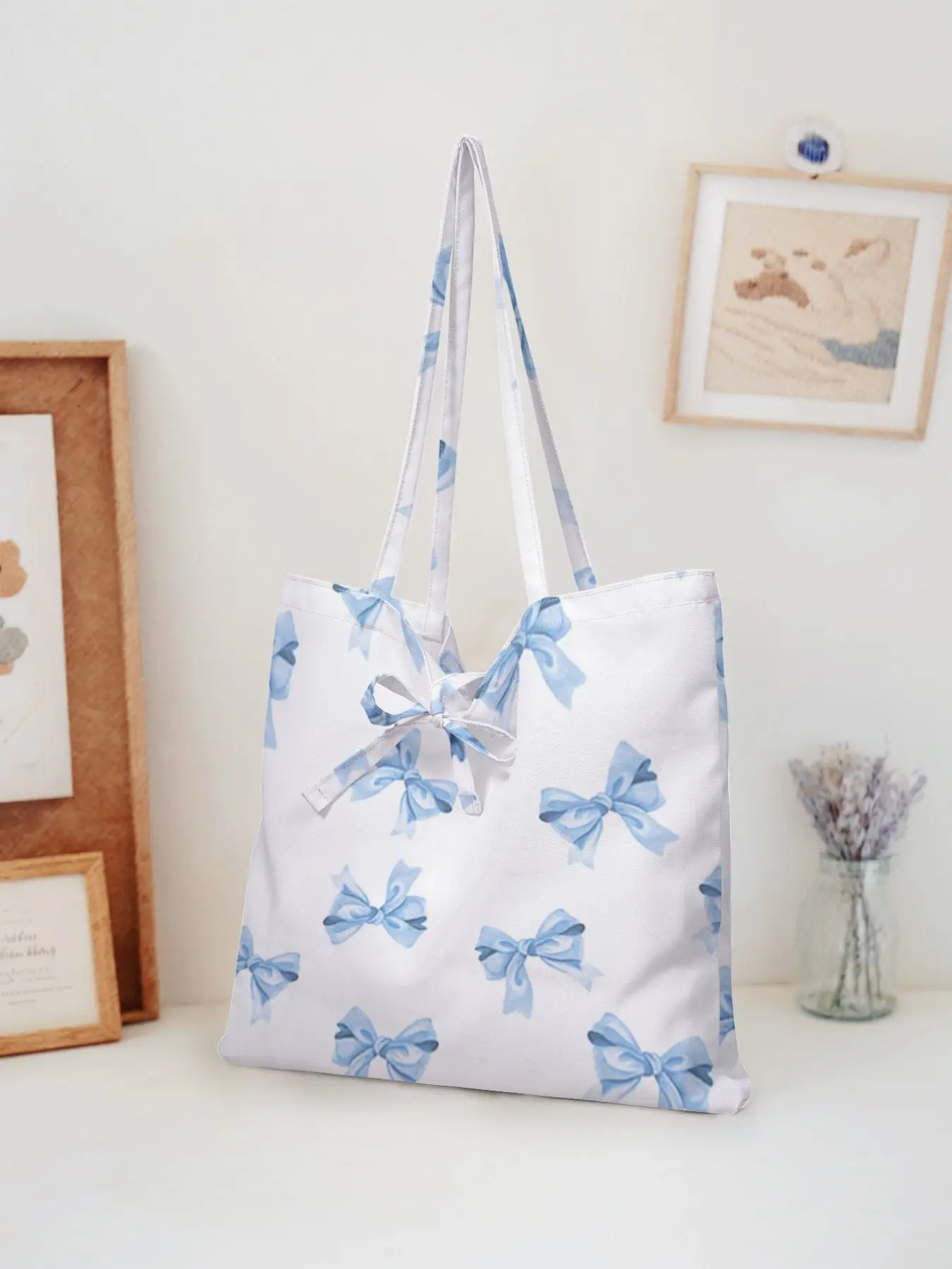Butterfly Knot Pattern Tote Bag, Stylish Reusable Shoulder Backpack, Multifunctional Shopping Bag for All Seasons