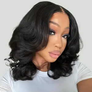 Human Virgin Hair Bob with Body Wave 13x6 Transparent HD Lace Front Wig , real hair of a Brazilian person，200% Density | Glueless Design for Women, Exclusive Women’s Raw Hair Wig, Undetectable Scalp & Natural Look, Easy Install Short  wig cute