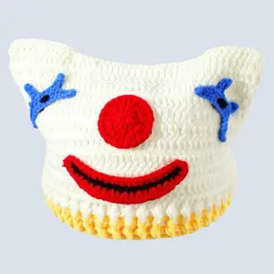 Clown Cat Ear Hat Crochet Beanie Knitwear Handmade Accessories Valentine’s day Anniversary Gift for Her Girlfriend Boyfriend Trendy E Girl for Women and Men Warm Hat Unisex cat