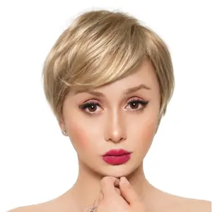 NEW 7-inch Light Sandy Blonde (Dimensional Color) Layered Short Bob w/ Bangs Synthetic Wig | 【Heat Resistant】【Cap Included】| #FSG62