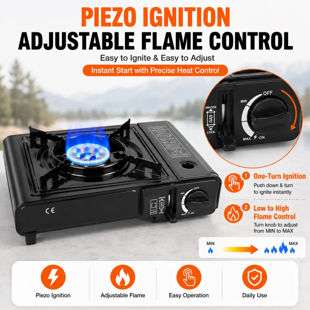 Portable Compact Lightweight Dual Fuel Camping Stove with 3300W Power, Auto Ignition, Piezo Electric Ignition, Auto Ejection, Overpressure Protection-4140, Easy Portability, Functional, Unisex