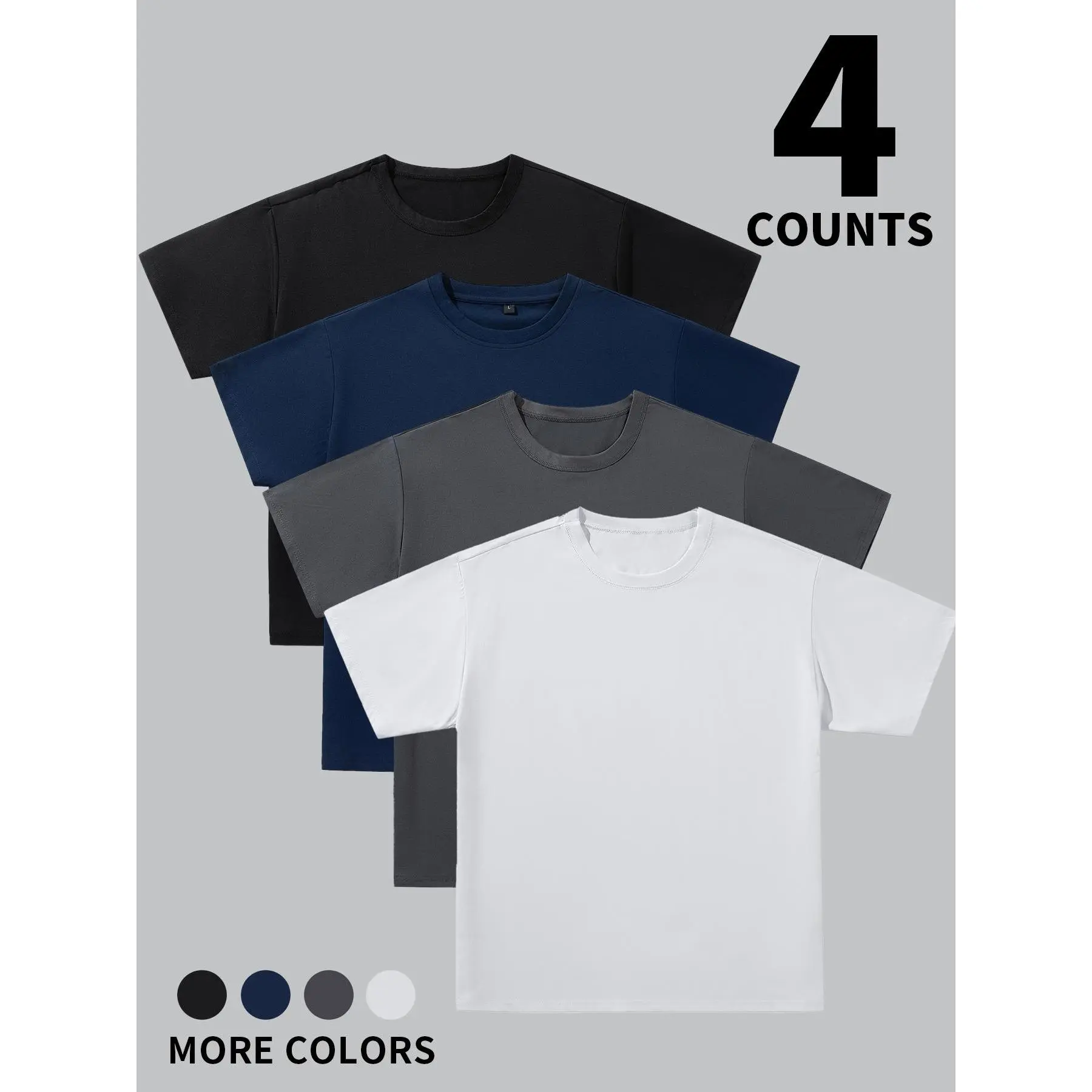 Men's Summer Casual Solid Color Short Sleeve T-Shirt 4-Pack