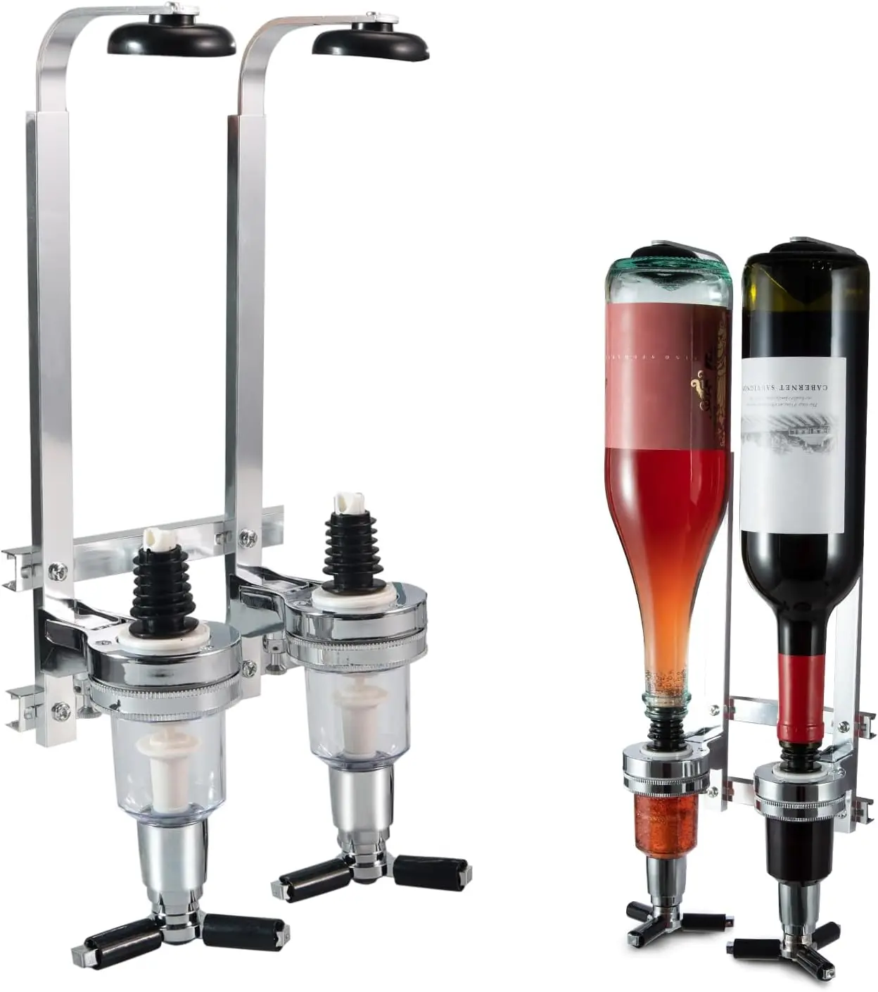 Sturdy 2-Bottle Wall-Mounted Bar Butler Bracket - Simple Modern Solo Optic Spirit Dispenser with Revolving Nozzle, Home Bar Beverage Utensils Stand