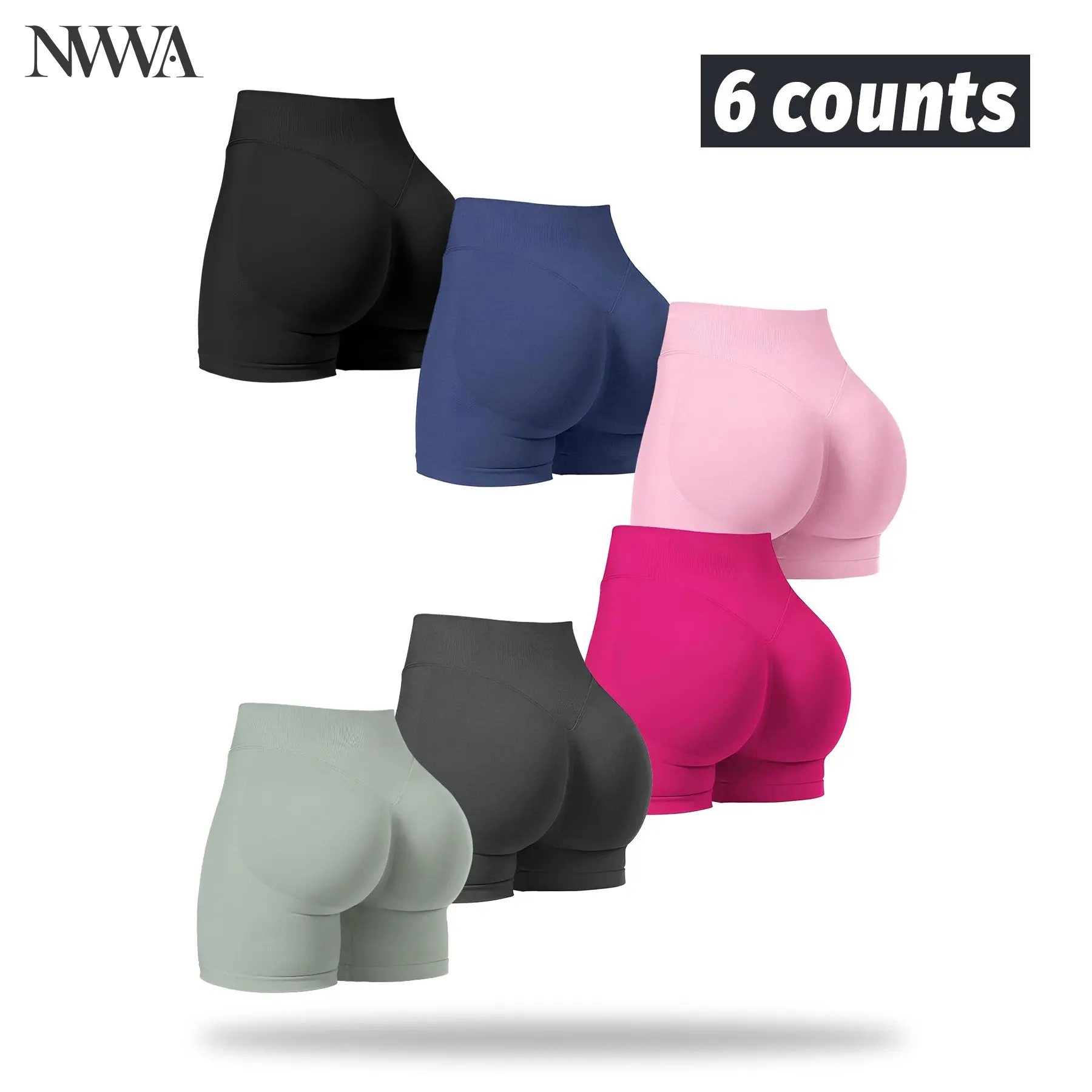 NVWA Women's 6-Piece Seamless High-Waist Workout Set, Nylon Blend Tight-Fit BBL Booty Biker Shorts, Cooling Quick-Drying Women's Clothes for Athleisure & Gym Training, Workout Sets Women,summerwins tiktokshopbacktoschool,back to school,back to school haul