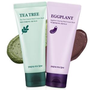 Papa Recipe Mud Cream Mask (Eggplant/Tea Tree)(3.38 fl oz/120ml) – Soothing Korean Face Mask for Sensitive Skin & Acne, Pore-Clearing, Gentle Exfoliating, Hydrating