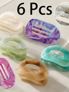 6-Piece Flat Oval Hair Clips, Blurred Texture Design, Multi-Color, Suitable for Daily Commute, Office, Casual Wear, Vacation