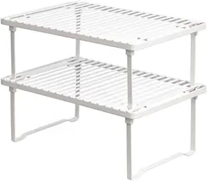 Stackable Metal Kitchen Storage Shelves, Set of 2 - White, 12.5" L x 8" D x 4.5" H