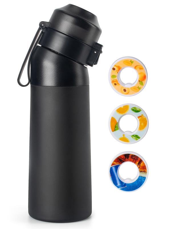 New Stainless steel Air Water Bottle,21Oz Water Bottle with Air Water Flavor Pods,Leak Proof Sports Water Cup with Straw,Fruit Smell Water Bottle for Outdoor Sports (Black + 3Pods)