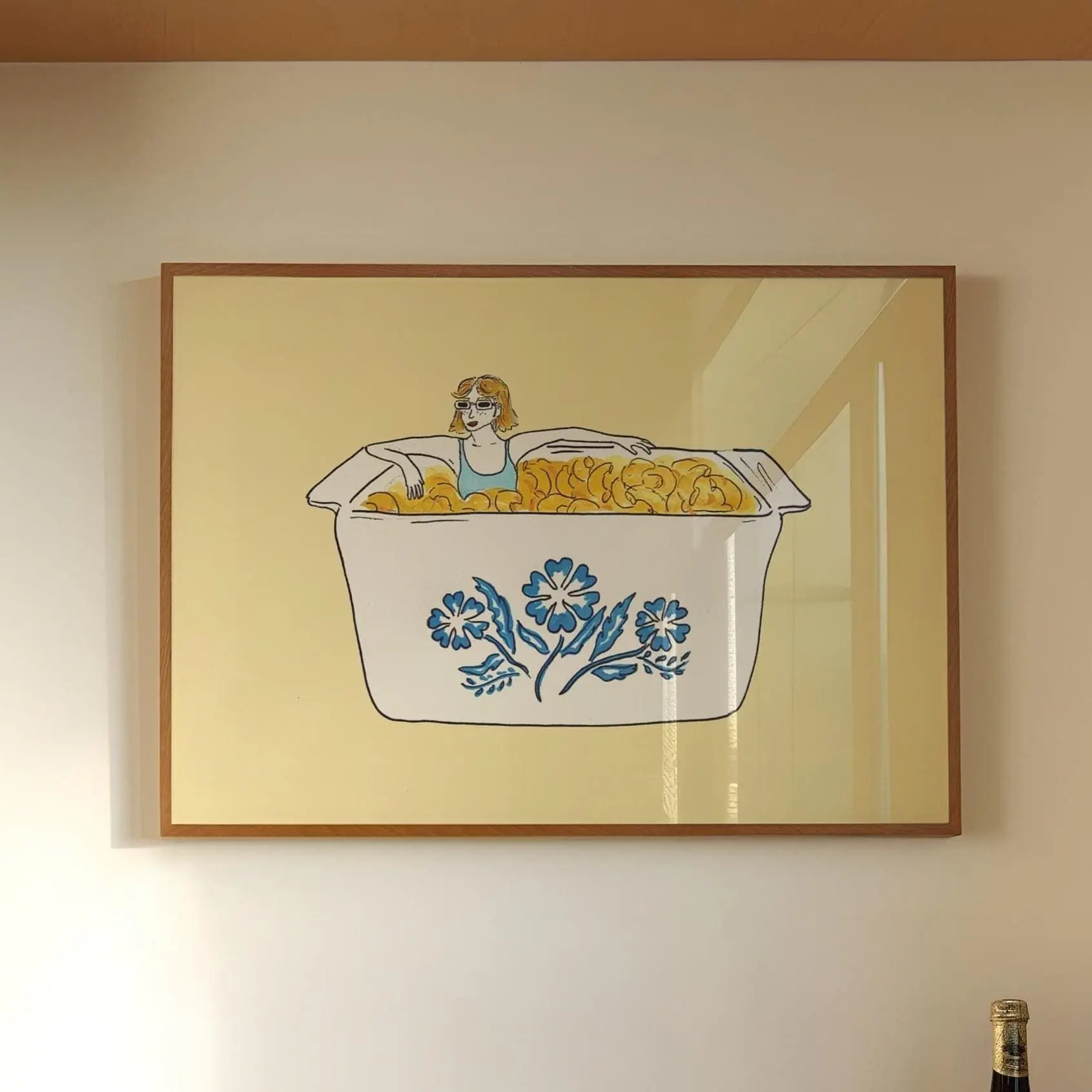 Vintage Corningware Blue Cornflower Cartoon Art Food Illustration Print - Sustainable Resin-Coated Luster Paper, 12x18/18x12 Inches, Fade-Resistant, Study/Retro Kitchen Wall Decor Home Supplies Poster