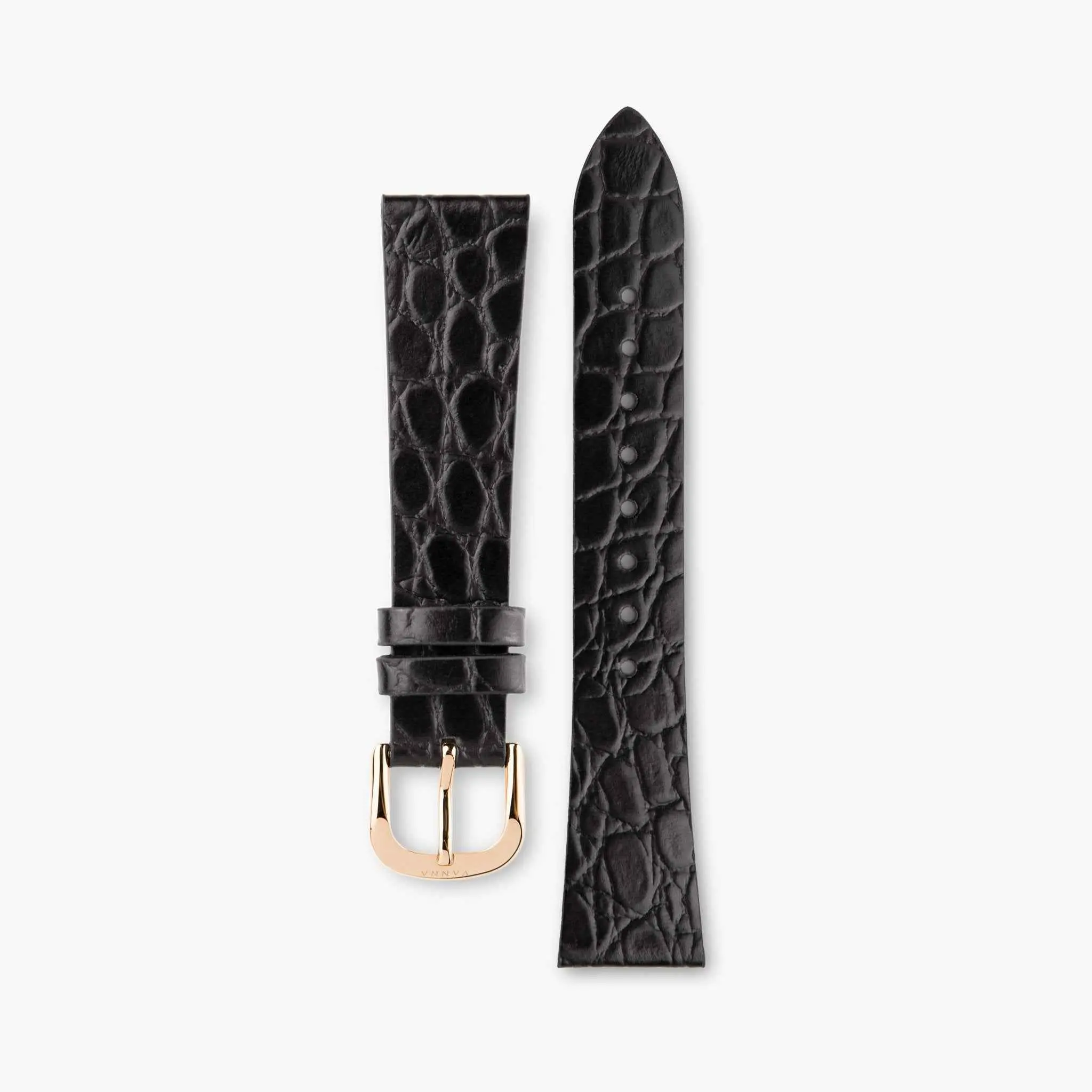 Black Leather Strap 16mm - Rose Gold