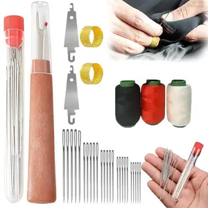 34 PCS Big Eye Steel Sewing Needles Kit, Portable Hand Sewing Set,Stainless Steel Sewing Needle Kit, Steel Needles for Hand Sewing, Punch Needle Kit Repair Tools for Beginners & Daily Use