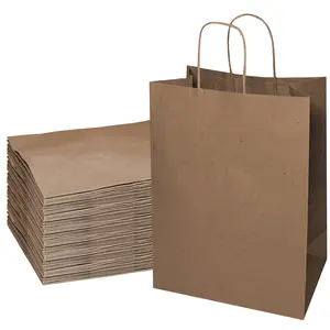 EcoQuality - 18x7x19 inches - 400pcs - X-Large Brown Kraft Paper Bags with Handles, Shopping, Gift Bags, Party, Merchandise, Lunch Bags, Grocery Bags