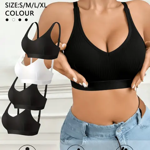 1/2/3/4pcs Women's Wireless Sports Bra Set, Workout Clothes Women, Workout Bra, Training Bra, Yoga Bra, Sporty Breathable Bras, Breathable & Shockproof Design, Fitted Style for All Seasons, Comfortable Sleepwear
