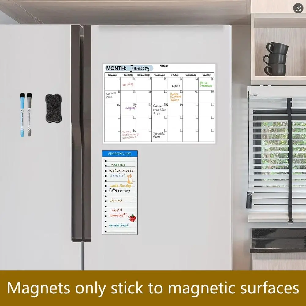 Magnetic Dry Erase Refrigerator Board - Strong Magnet Home Decor for Kitchen Owners, No Adhesives Needed, Reusable Board with Convenient Writing Space to Organize Info for Everyday Home Organization