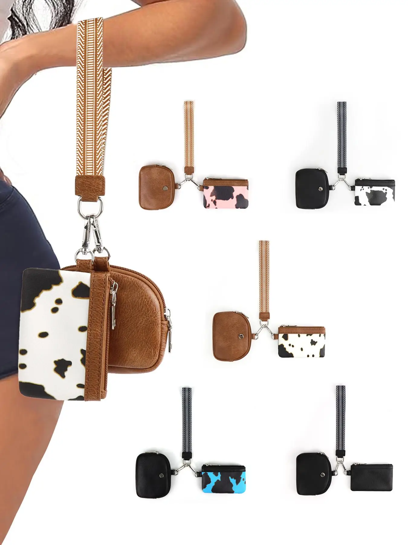 Women's Fashionable Cow Print Zipper Wristlet Wallet, Casual Versatile Waterproof Wallet with Detachable Keychain, Trendy All-match Short Wallet for D