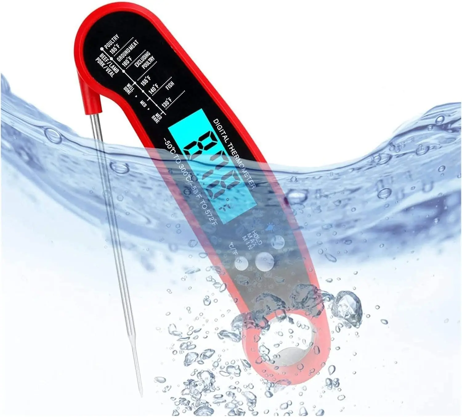 XO Digital LCD LED Screen Meat Thermometer with Stainless Steel Components - Instant Read, Magnetic, Waterproof, Bottle Opener, -50°C to 300°C Range, Oven-Safe for Indoor Grill, BBQ - Modern Kitchen Utensil