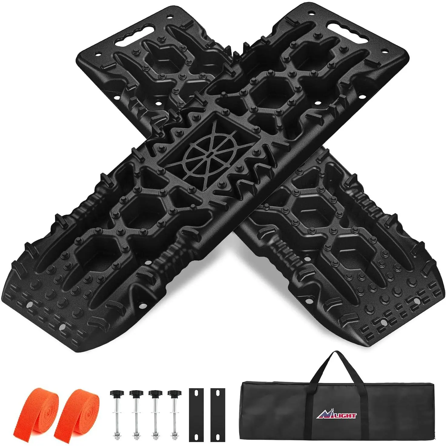 Nilight Off-Road Tire Recovery Traction Boards, Lightweight Nylon Tools and Gadgets for 4x4/4WD Vehicles, W/ Jack Base, DIY Mount, Carry Bag (Black)