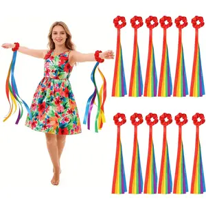 Rainbow Dancing Ribbons, Dance Stick Music Class Elastic Bands, Christmas Valentine'S Day Handheld Rhythm Tassel Dance Props Gift, Multi-Color Handheld Dancing Wristbands, Gymnastics Dance Ribbons