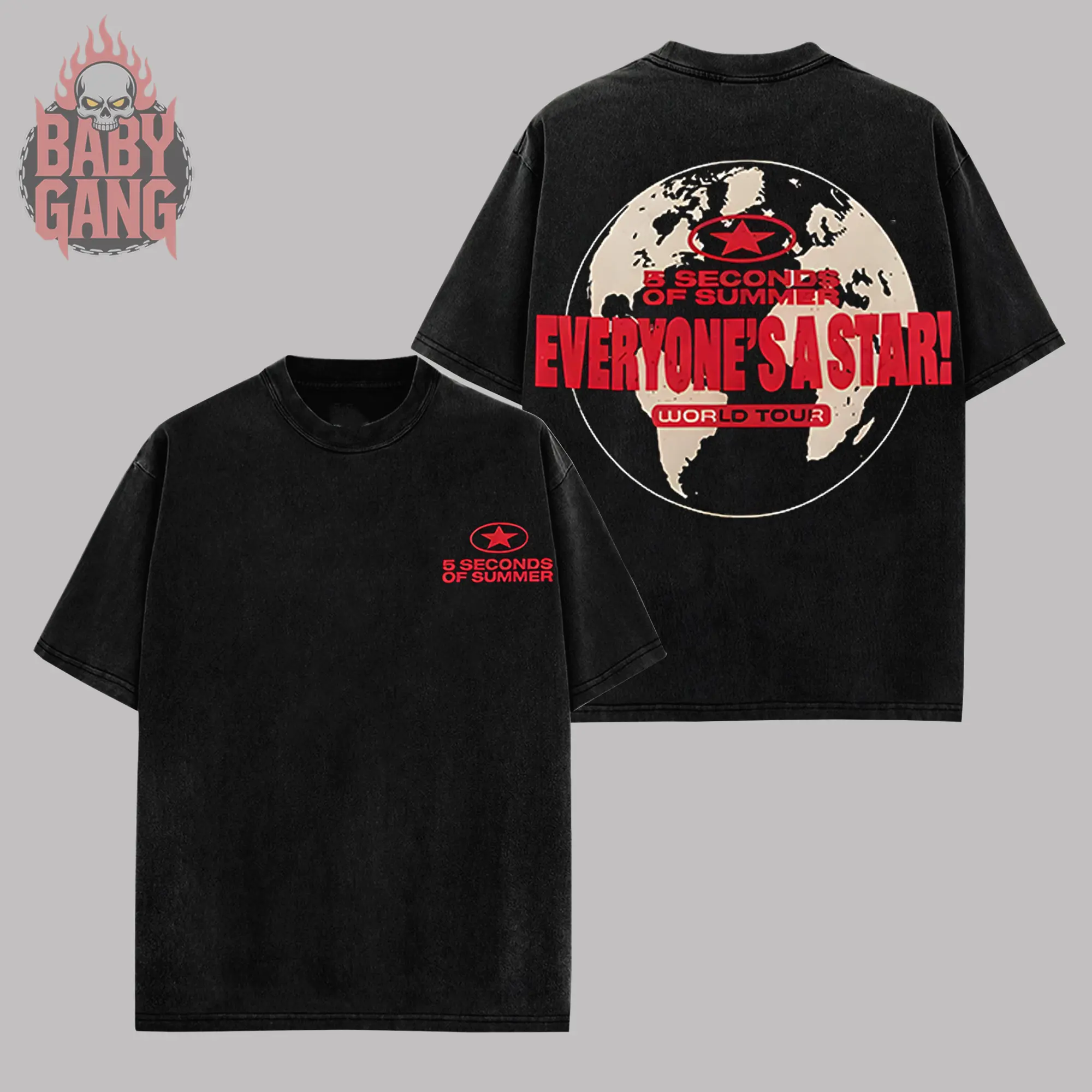 [Baby Gang] 5 Seconds Of Summer Band EVERYONE’S A STAR! 5SOS World Tour 2026 Men's T-shirt Rock Pop Unisex Oversize Rock Band Cotton Gift For Rock Music Lovers Graphic Fan Merch Gift