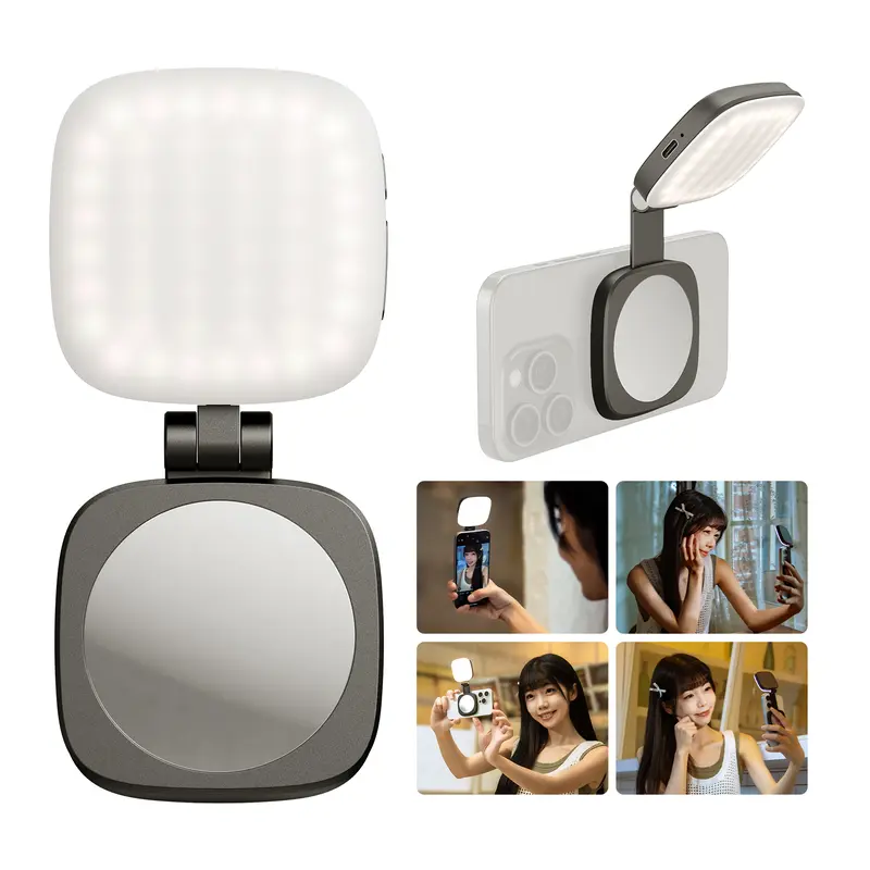 SmallRig 3-in-1 Magnetic Selfie Light for iphone17 Pro/MAX, Phone Light with a Mirror, Instant Attachment for MagSafe, for Selfies,Makeup,Live Streaming,Video Conference,360° LED Ring Light and Phone Stand,Vibe P48 4656/4933