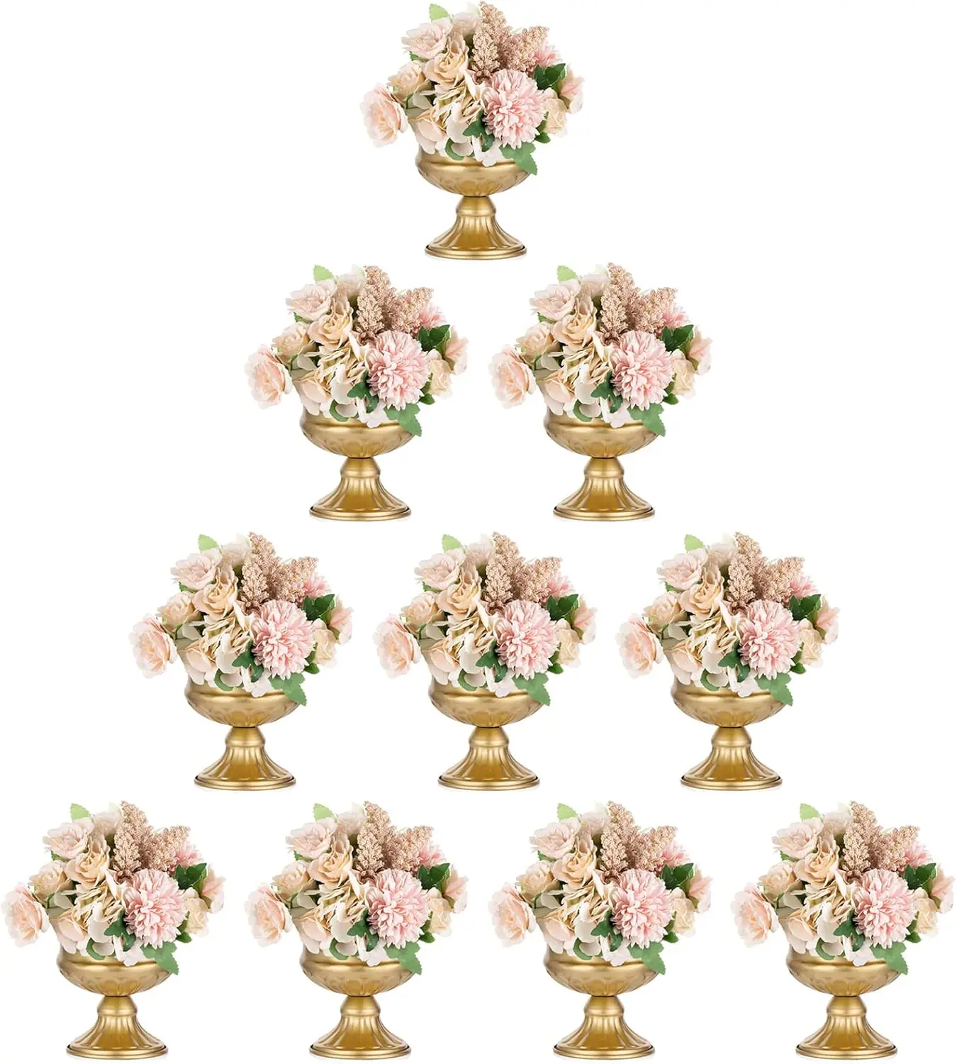 10 Pcs Pack 5 in Metal Pedestal Bowl Vases, Gold Brass Compote Floral Containers, Footed Table Centerpieces for Wedding Party Decorations & Engagement Party Decor