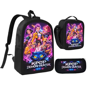 Kpop Backpack Set for Girls, 3Pcs Anime KDH Print School Backpack with Insulated Lunch Box Pencil Case, Lightweight Large Capacity Bookbag Daypack for Teen Students