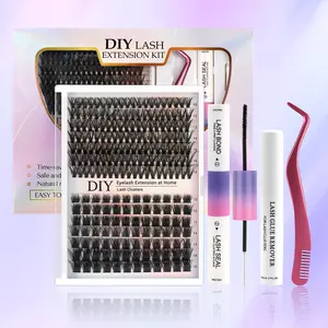 Beginner Friendly DIY Cluster Lash Extension Kit – At Home Eyelash Extensions with Glue, Seal, Tweezers and Lash Brush, Self Apply Reusable Cluster Lashes for Natural Salon Look and Long Lasting Glam
