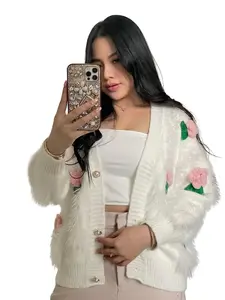 Rose Fuzzy Sweater Cardigan