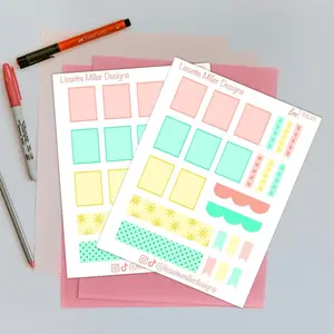 Summer Color Themed Full Boxes and Checklist Functional Planner Stickers with Washi Tape and Banners